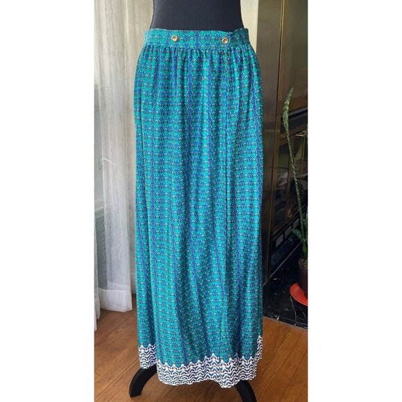 Vintage 80s wrap skirt, teal and blue, maxi, ankle length, Oleg Cassini, 2/4 - Picture 1 of 8
